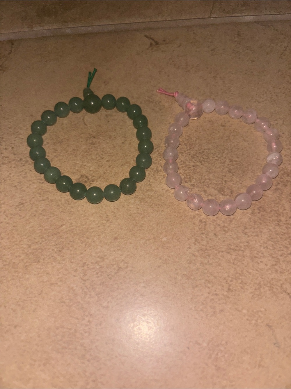 Beaded Stretch Bracelets - Green & Light Pink